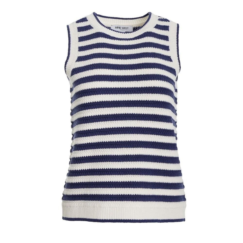 Nine West Jeans Women XXL Striped Knit Sleeveless Sweater Shell Navy White NWT